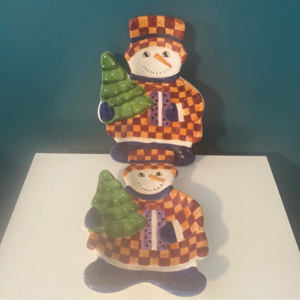 Block by Gear Snow People Hand Painted Snowman Spoon Rest  1999 Plaid W/present